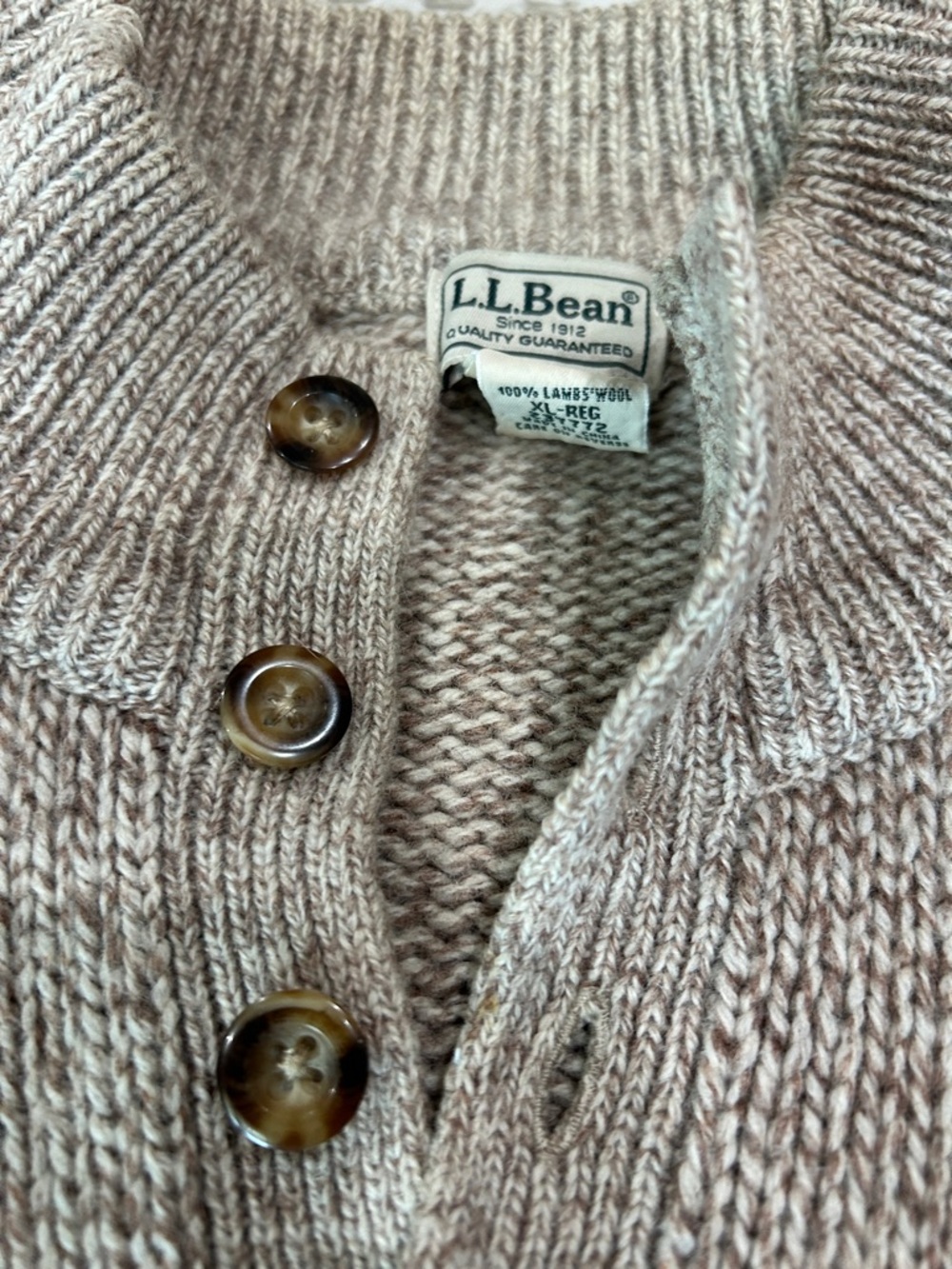 L.L. Bean Men's Heathered Taupe Zip-Neck Sweater - Picture 2 of 2